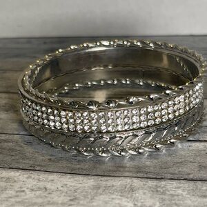 Silver Crystal Pavé Bangle Stack - Women's Jewelry